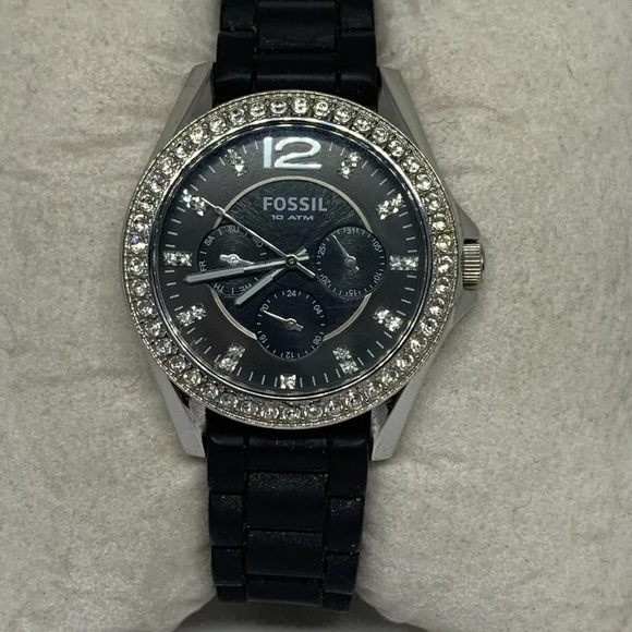 Fossil Black Silicone Band Glitz Analog Dial Watch - Picture 4 of 7